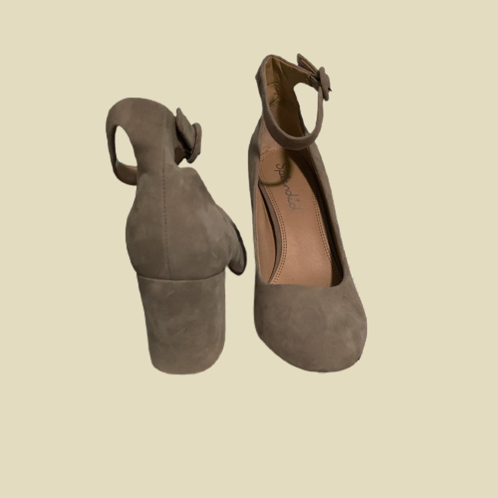 USED Splendid Womens Ankle Clasp High Heel Block Heel Beige Suede 9.5 $120 JJ014